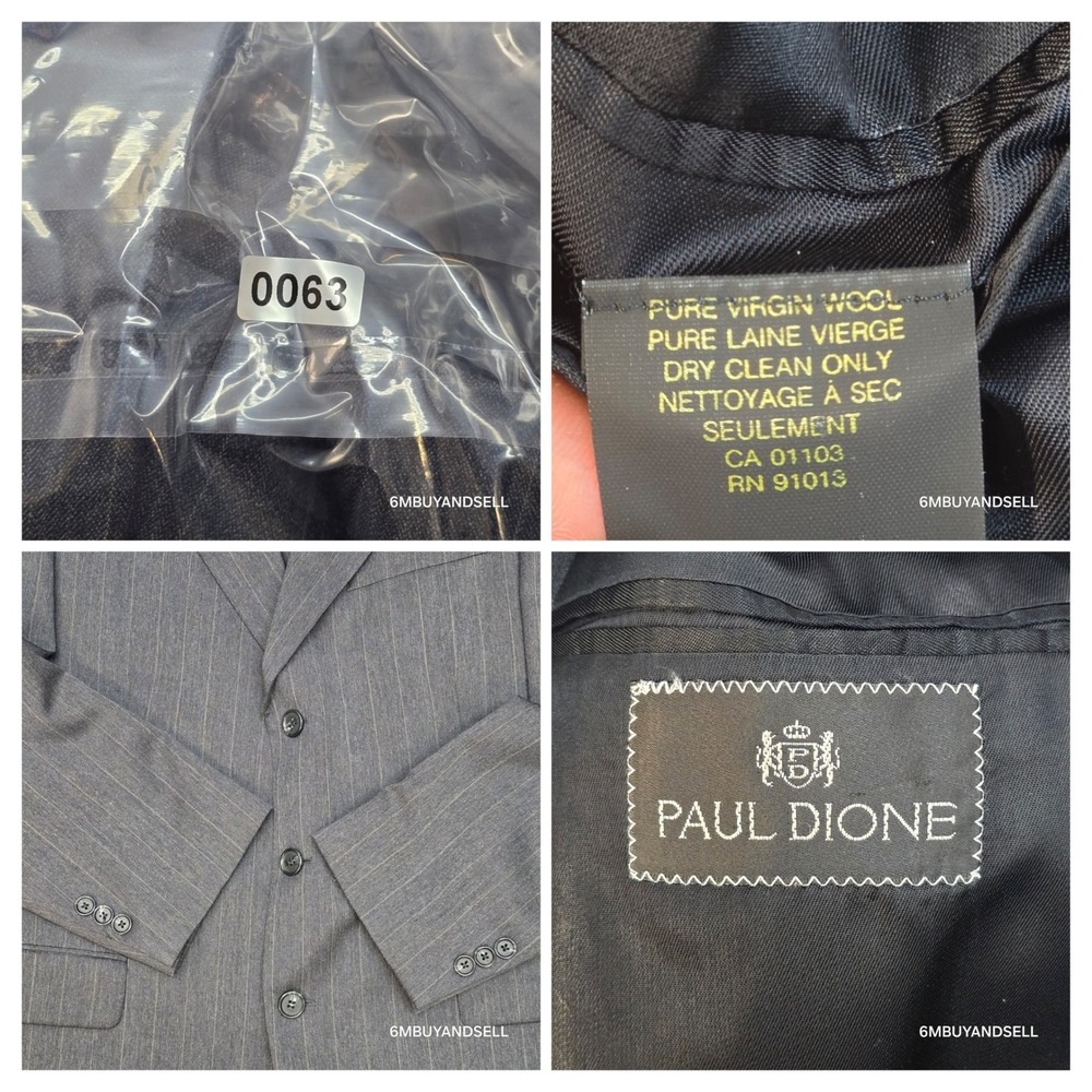 Paul Dione Mens Grey Pinstripe Pure Virgin Wool 3 Button Blazer Jacket Canada 44 - Picture 7 of 14